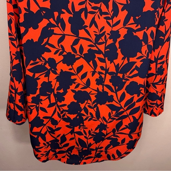 Small Croft And Barrow Red Navy Blue Floral Print Blouse 3/4 Sleeve Lightweight - Picture 9 of 13
